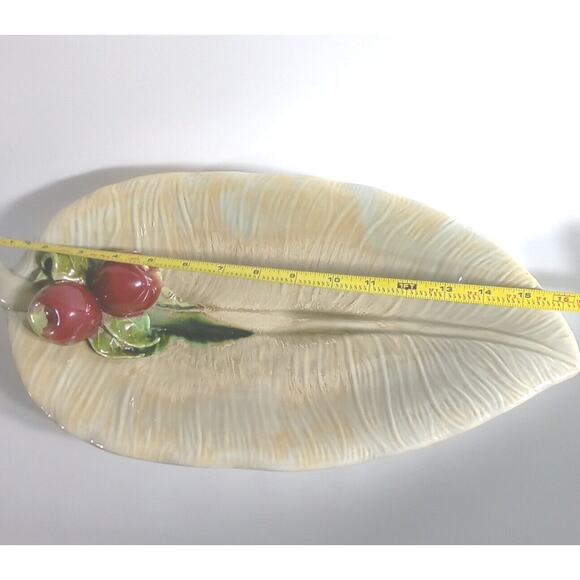 ENCHANTO Dish #324 Pottery Leaf Red Apples California USA approximately 8" x 16" - Picture 11 of 11